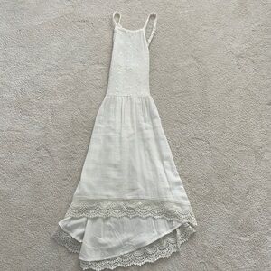 White, halter neck high low linen lace dress